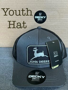 Youth Trucker SnapBack Mesh John Deere Charcoal and Black Cap w/ USA flag